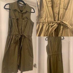 Olive green stretch cotton poplin career dress